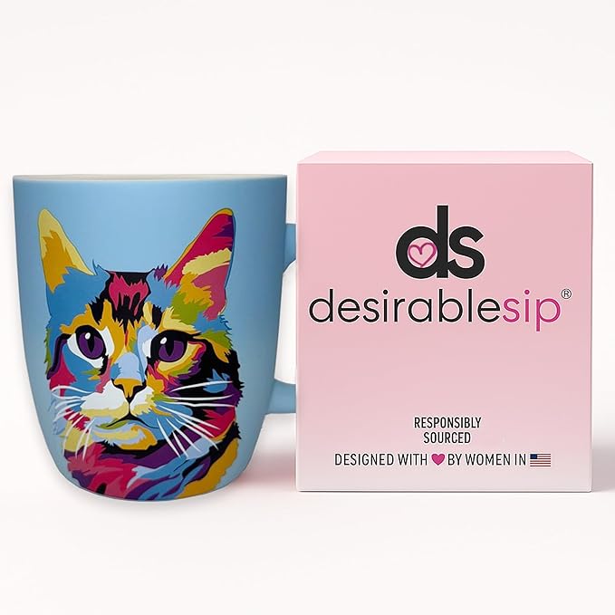 Soft Touch Light Blue Cat Mug - 18 Oz Coffee Mug with Premium Quality Box - Ceramic Mug for Cat Lover - Unique Coffee Cup for Gift