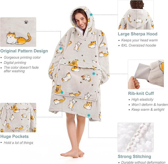 Narecte Cozy Oversized Blanket Hoodie Wearable Blanket Adults Soft Hooded Blanket Hoodie Birthday Gifts for Women Christmas