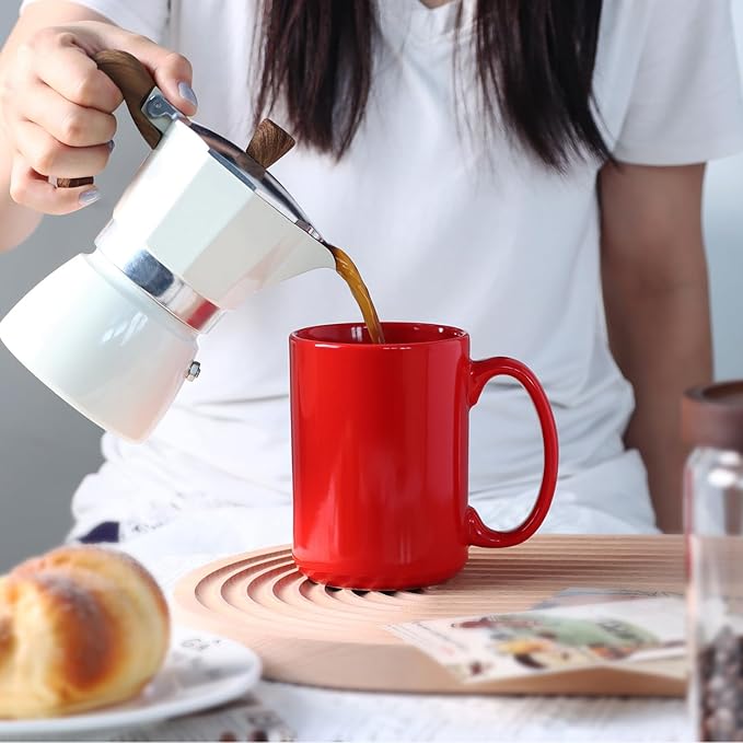 16 OZ Porcelain Coffee Mug, Classic Blank Ceramic Cup with Large Handle for Tea Latte Cappuccino, Red