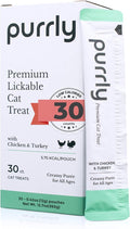 Purrly Interactive Lickable Cat Treats Low Calorie Human-Grade Chicken Breast & Turkey with L-Lysine & Astaxanthin for Immunity (30 Count) Non-Seafood Hydrating BPA-Free for All Ages Low-Phosphorus