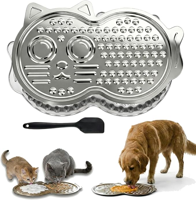 Stainless Steel Lick Mat for Dogs & Cats - 15"×10" Large Metal Dog Licking Mat, Chew Proof Slow Feeder Mat with Suction Cups for Puppy & Cat, Dishwasher Safe, Whisker-Friendly