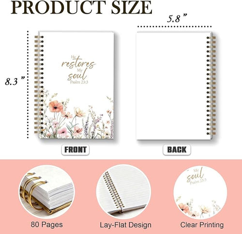 Bible Journal, Floral Spiral Notebook, Notebook for Bible Notes, Christian Gifts for Catholic Women Girls, 5.5x8.3 Inch - A08
