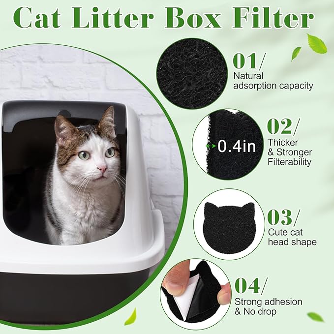 12-Pack Universal Cat Litter Box Carbon Filters – Stick-On Activated Charcoal Odor Absorbing Pads, Compatible with Most Litter Boxes and Pans