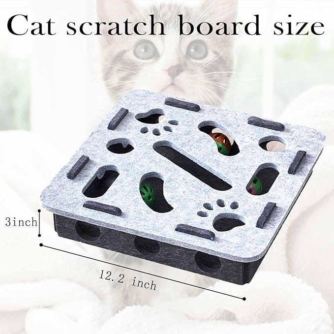 Cat Scratch Pad Toy with Ball Felt Cat for Indoor Cats (Yellow Blue No.1)