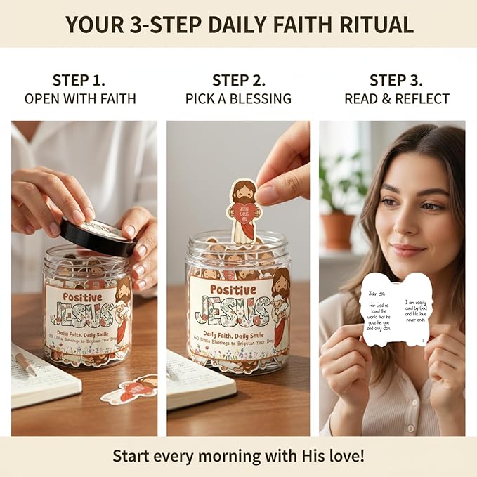 Positive Jesus Jar — 60 Emotional Support Jesus Cards with Bible Verse and Affirmation, Scripture Encouragement for Teen Girls Women, Christian Mothers Day Gift