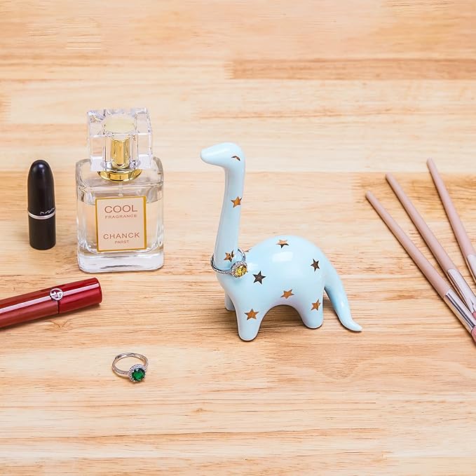 PUDDING CABIN Blue Dinosaur Ring Holder Engagement Wedding Ring Stand, Rings Oragnizer, Mothers Day Christmas Birthday Gifts for Women, Dinosaur Decor