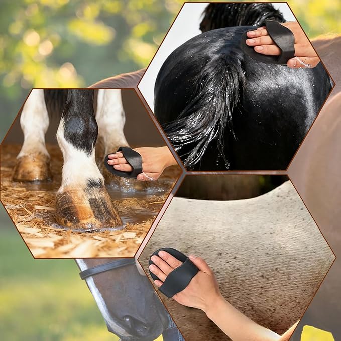 Rubber Curry Comb with Handle, Horse Grooming Brush & Shampoo Brush for Dogs, Cats & Horses, Shedding Curry Comb for Short & Long Hair, Pet Bathing & Shower Supplies