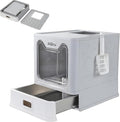 AiQInu Foldable Stainless Steel Cat Litter Box with Lid & Scoop, Large Enclosed Metal Litter Box with High Sides, Anti-Leakage & Odor Control, Easy Clean, for Big Cats Up to 20 LBS