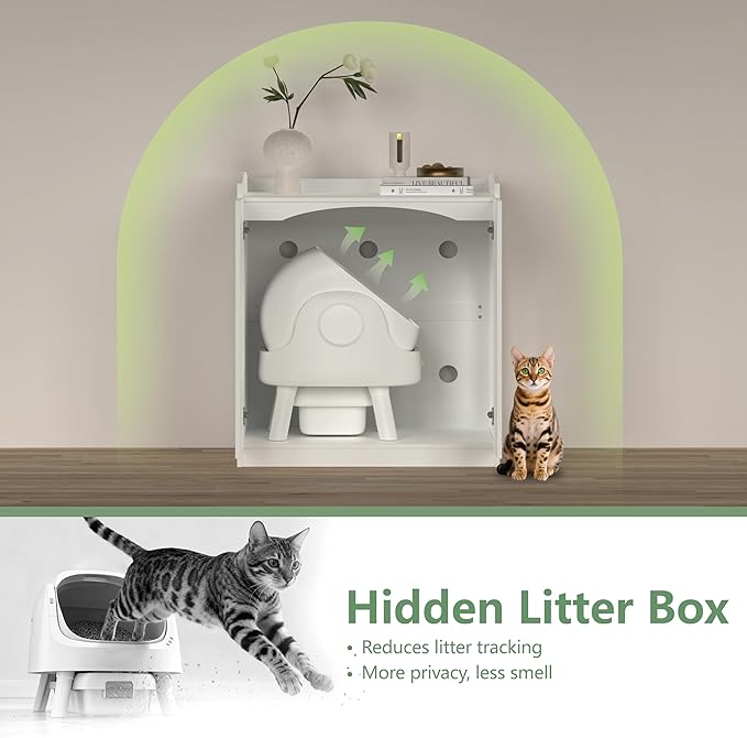 Extra Large Litter Box Enclosure with Cat Scratch Mat - Designed for Self-Cleaning and XXL Litter Boxes (White)