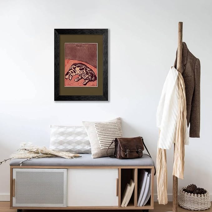 Cute Cat Poster Mid Century Modern Animal Wall Art Vintage Aesthetic Canvas Painting for Bedroom Dormitory Wall Decor Cat Lovers Gifts 12X16 inch Black Framed