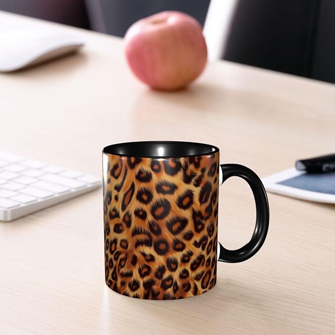 Leopard Print Cat Coffee Mug Funny Ceramic Tea Cup With Handle Dishwasher Microwave Safe for Women 11oz Porcelain Mugs