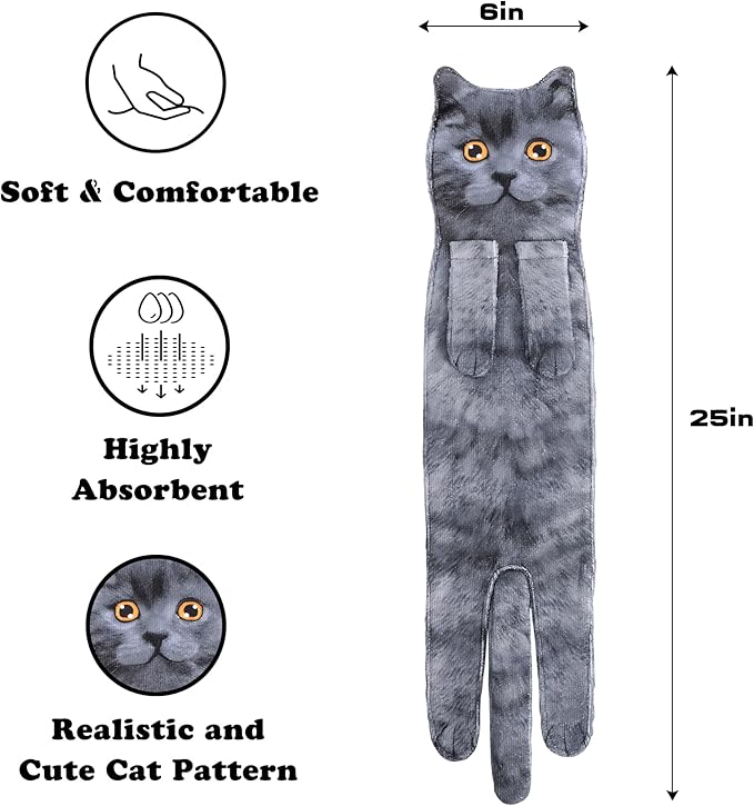 Funny Hand Towels for Bathroom Kitchen Decor - Cute Cat Hanging Hand Towel Kitchen Gadgets - Unique Housewarming Birthday Christmas Cat Lover Gift Ideas for Women Mom Lady Adults