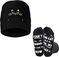 Cat Beanie and Funny Socks for Women - Cute Warm Gifts for Cat Lovers