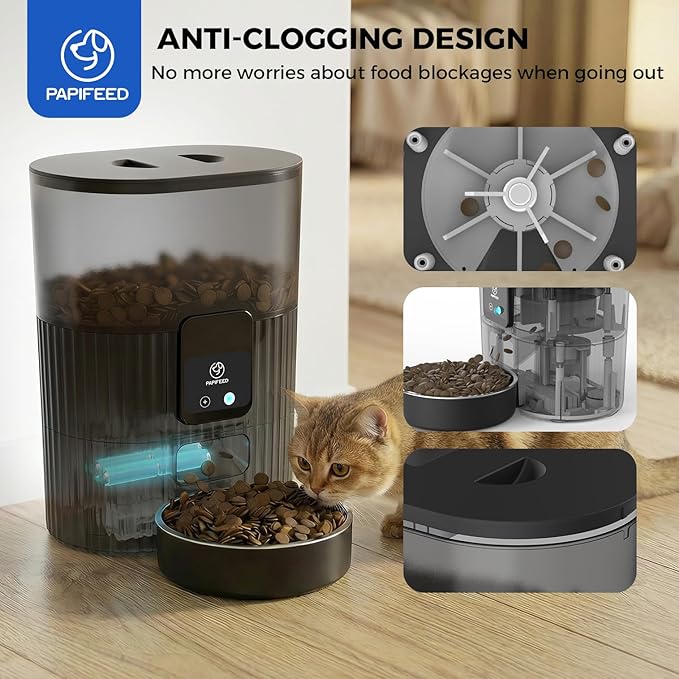 PAPIFEED Automatic Cat Feeder 3L/12 Cup,2.4G WiFi Pet Feeder with APP Control for Remote Feeding, 1-10 Meals Low Power Automatic Cat Food Dispenser with Stainless Steel Bowl, Easy Clean Detachable