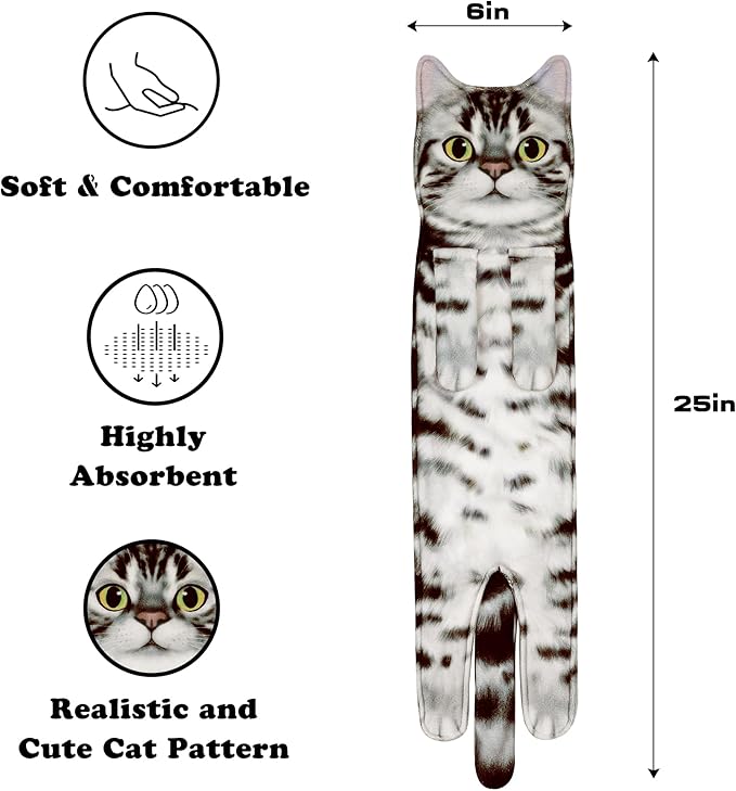 Funny Hand Towels for Bathroom Kitchen Decor - Cute Cat Hanging Hand Towel Kitchen Gadgets - Unique Housewarming Birthday Christmas Cat Lover Gift Ideas for Women Mom Lady Adults