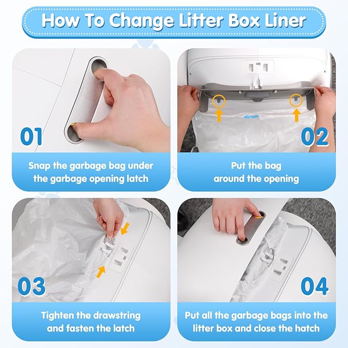 Self Cleaning Cat Litter Box Liner - 60 Counts, Drawstring Cat Litter Waste Container Bags for Self-Cleaning Litter Boxes, Durable, Tear-Resistant, Liquid-Tight