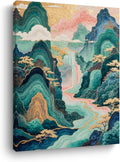 Waterfall Print Japanese Wall Art, Housewarming Gifts, Nature Landscape Framed Canvas Painting Room Decor, Vintage Aesthetic Painting for Living Room Entryway Office Bedroom Decoration 15x11.4 inch