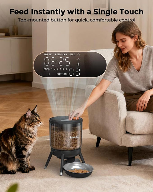 Automatic Cat Feeder with Timed Food Dispenser, One-Touch Feeding, Dual Power Supply, Anti-Bug Design, Visible 3L Hopper – Automatic Pet Feeder for Cats and Small Dogs