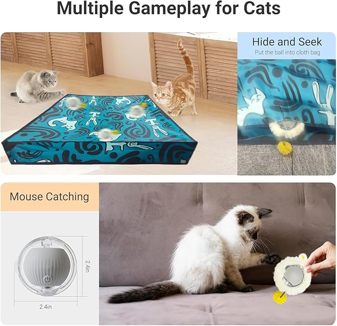 2 in 1 Interactive Cat Toys for Indoor, Toy Fast Rolling Ball in Play Mat,Kitten Automatic Toy Motion Activate,Rechargeable Kitten Toys Ball(Blue)