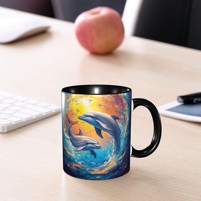 Dolphin Coffee Mug Funny Ceramic Tea Cup With Handle Dishwasher Microwave Safe for Women 11oz Porcelain