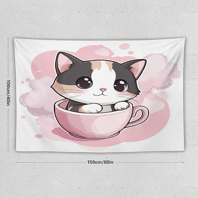 MaSiledy Wall Tapestries Kawaii Cat Tapestry Cute Kitten Cat Meow Tapestry Aesthetic Vintage Wall Hanging for Living Room Dorm Decor 40"x60" Wall Hanging for Home Decor Bedroom Living Room Dorm Decor