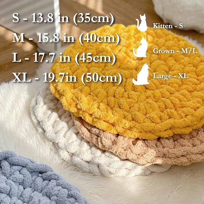 Cat Self-Warming Knitted Bed Mat, Extra-Soft Warm Round Washable Pads Cushions for Indoor Kittens & Kitty Small Pets Cat Trees (Blue-Grey,Large)
