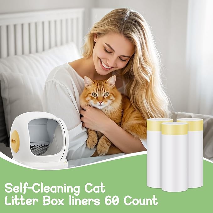 60 Count Cat Litter Box Liners for Self-Cleaning Cat Litter Box, Compatible with MeoWant MW-SC01/MW-SC02/MW-LR01 PETKIT PuraX PuraMax, Drawstring Replaced Bags Waste Bags (3Pack /60 Counts）