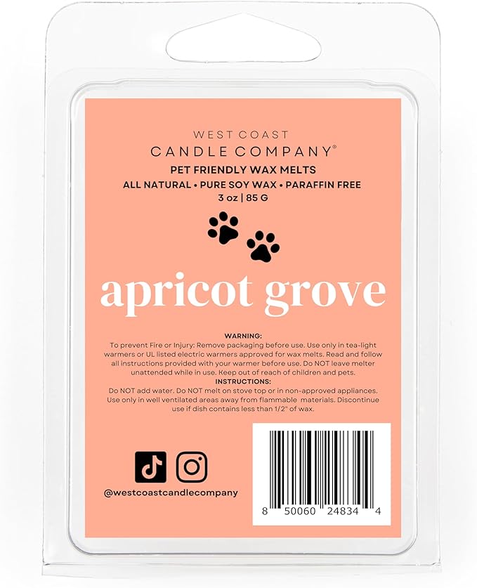 Apricot Grove | Pet Friendly Wax Melts | Natural Soy | Clean Burning | Non-Toxic | Veterinarian Approved | Pet Odor Eliminator | Air Freshening Scented Wax Melts