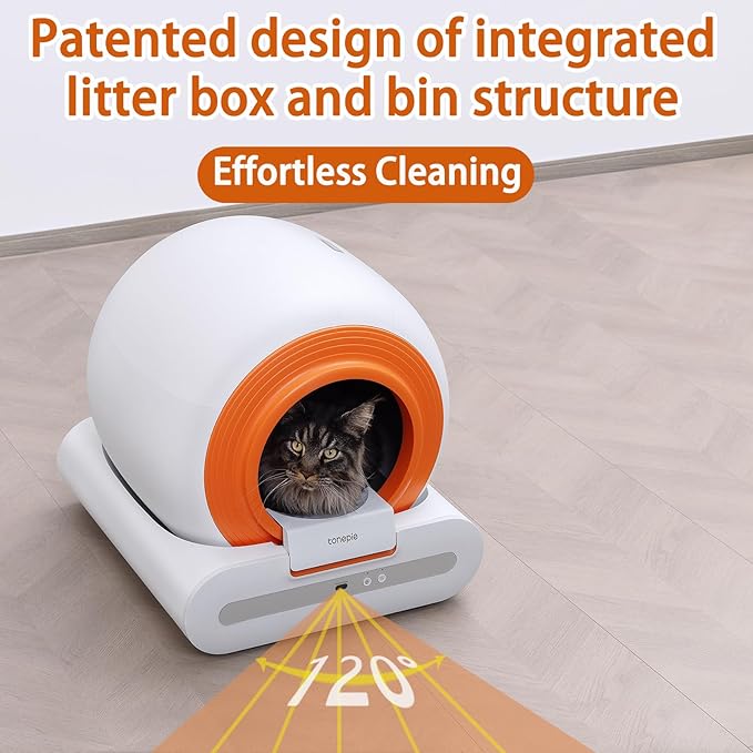 Self Cleaning Cat Litter Box, Automatic Cat Litter Box Self Cleaning for Multiple Cats, App Control, Smart Safety Anti-Pinch/Odor-Removal Design, 65L+9L Large Capacity, Orange