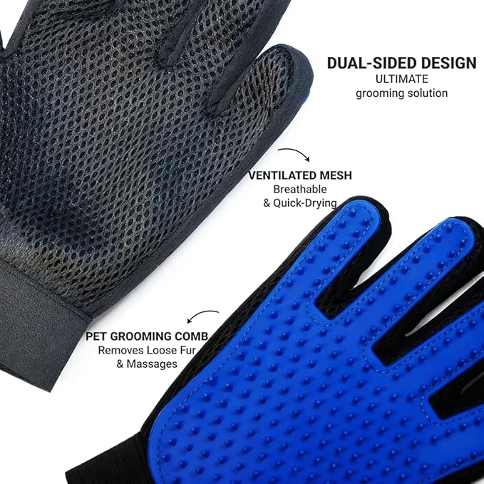 MEUOMIW - Pet Hair Remover Glove - Gentle Deshedding Brush Glove for Dogs & Cats - Enhanced Grooming & Massage Mitt for Long and Short Fur - Perfect for Shedding and Bathing (Blue, 1 Piece)