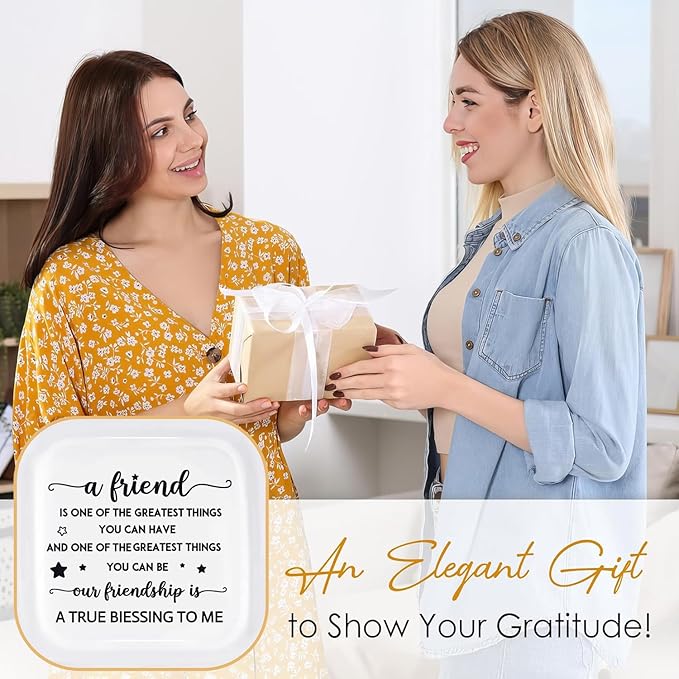 PUDDING CABIN Friend Gifts for Women Jewelry Dish - Our friendship is a true blessing to me - Best Friend Birthday Gifts for Women, Mothers Day Gifts for Friends Female