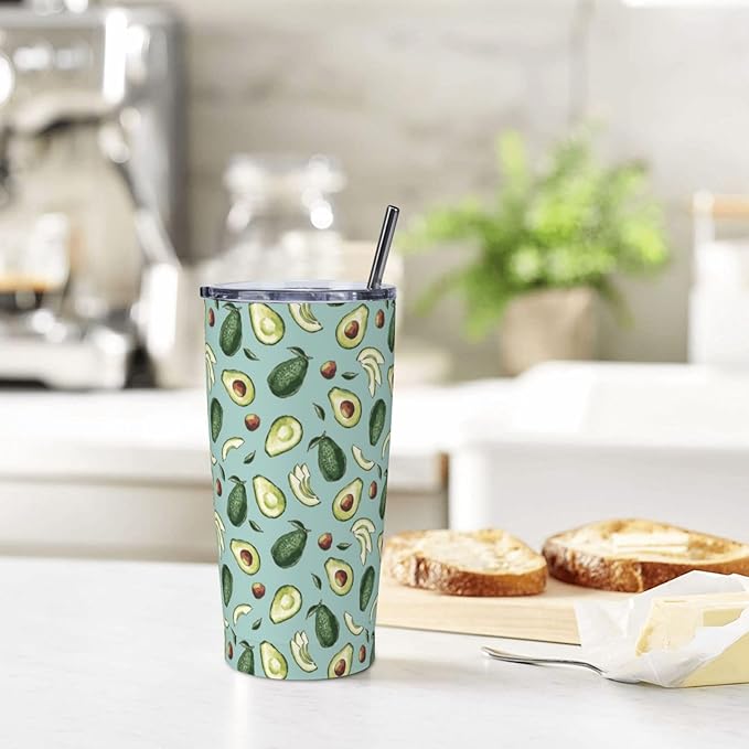 Avocado Tumbler 20oz Fruit Stainless Steel Insulated Tumblers with Lid and Straw Fruits Travel Coffee Mug Tea Wine Cups Water Bottle Avocado Gifts for WomenAvocado Lover