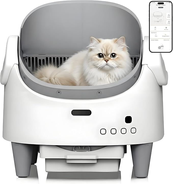 Open-Top Automatic Cat Litter Box, Self Cleaning Cat Litter Box with App Control & Weight Monitoring, 10.5L Large Capacity for Multiple Cats, Ultra-Quiet & Odor Control, 1 Rolls Refill Bags Included