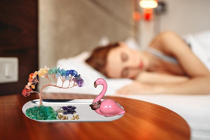 Carselage Flamingo Ring Holder for Jewelry, Blue Apatite Crystal Ring Dish Earring Organizer lion latch, Teen Girls Trendy Cute Stuff for Christmas Gift