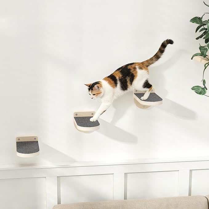 TIMHAKA 3 Pcs Cat Wall Shelves, Wooden Kitten Wall Climber for Indoor Cats, Cat Wall Furniture with Non-Slip Carpet for Climbing, Jumping & Playing