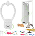 Automatic Cat Toy for Indoor Cats, Interactive Door Hanging Cat Toy with Smart Touch Restart, USB Rechargeable Cat Teaser with Elastic Rope, Adjustable Height Cat Toy for Kittens & Adult Cats (White)