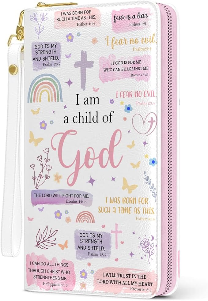 Christian GIfts For Women, Womens Wallet, Pink Christian Wristlet Wallet For Women, Child Of God Card Holder Purse, Birthday Christmas Graduation Gifts For Women, Religious Office Daily Purse