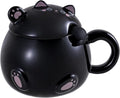 Urban Tokyo Whimsical Cat Mug Adorable Coffee Mug Ceramic Cup Novelty Mug with Lid and Stainless Steel Spoon 15 fl oz Lovely Kitten Neko (Black)