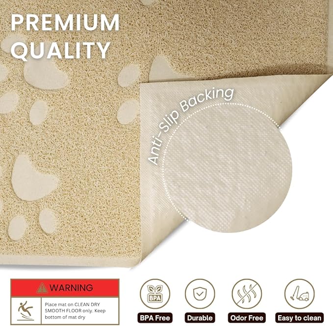 Andalus Medium Cat Litter Mat, Pack of 2 - Waterproof, Non-Slip & Easy to Clean Cat Litter Box Mat for Extra Efficient Pet Litter-Trapping, Beige (23.5” X 15.75”)