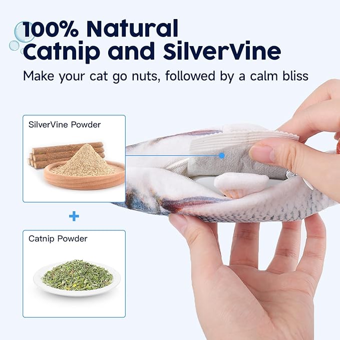 Potaroma Cat Toys Flopping Fish with Catnip, Moving Kitten Kicker, Floppy Wiggle Carp for Small Dogs, Interactive Motion Kitty Exercise, 10.5 Inches