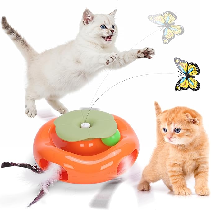 Interactive Cat Toy 3in1 Halloween Cat Toys Pumpkin Whack a Mole Cat Toy with Rotating Butterfly Cat Enrichment Battery Operated