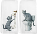 Funny Gray Cat Gifts Hand Towels for Bathroom Washroom Toilet Decor, Grey Cat Lover Gift Decorative Hand Towels Set of 2, Cute Cats Themed Dish Tea Towels for Kitchen Decorations, 16x24 Inch