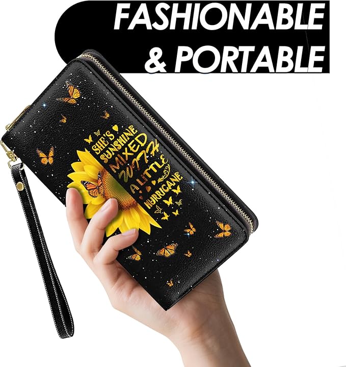 Sunflower Wallet, Sunflower Purse For Women, Floral Card Holder Purse With Zipper, Birthday Christmas Graduation Gifts For Women, Aesthetic Flower Office Daily Purse