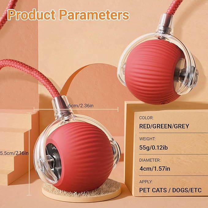 2025 New Interactive Dog Cat Toys Balls, Interactive Rolling Ball Cat Toy, 360° Smart Automatic Rolling Pet Ball (red, one Size)