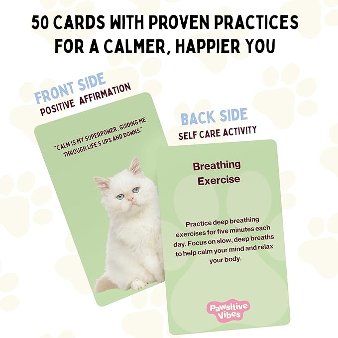Positive Affirmation Cards for Stress & Anxiety Relief with Proven Self Care Techniques for Cat Lovers | Cat Mom Gifts for Women for Motivation & Relaxation for Birthday, Mothers Day | Cats Presents