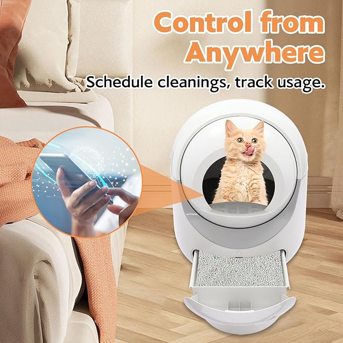 Smart Litter Box, Self-Cleaning for Multiple Cats with APP Control - Large Automatic Hooded Litter Tray, Hands-Free Cleaning for Cats Up to 22lbs, White Round Design