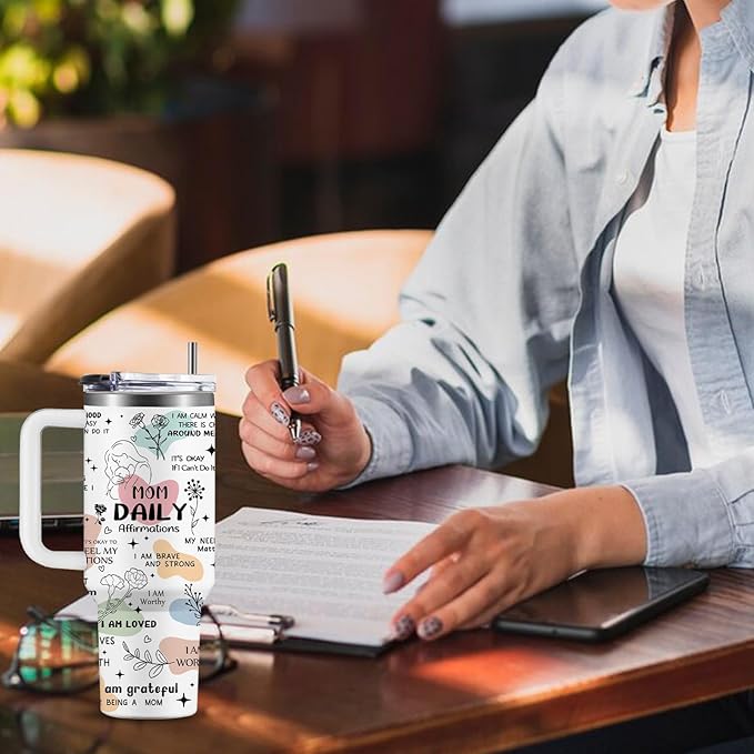 Gifts for New Mom After Birth, Mama Birthday Gifts - 30oz Mom Daily Affirmations Cups Tumbler with Handle, Christmas Mama Affirmations Gifts, Mommy to Be Gift, Postpartum Gift for New Mama Cups
