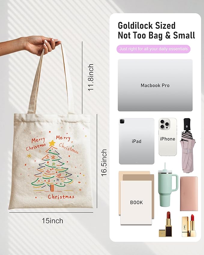 DYALE Canvas Tote Bag Double-Sided Prints with Snap Closure, Cute Tote Bag with Pocket for Shopping, Library, Work, Travel
