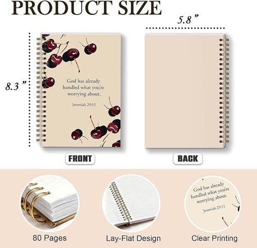Bible Journal Spiral Notebook, Coquette Cherry Bible Study Supplies, Christian Gifts for Women Girls, 5.5x8.3 Inch - A11