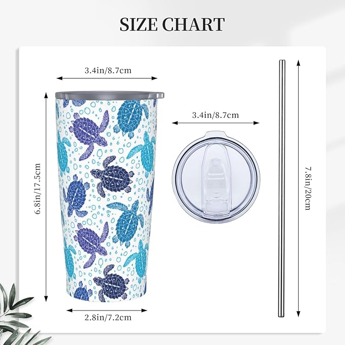 Sea Turtle Tumbler 20oz Turtles Stainless Steel Insulated Tumblers with Lid and Straw Animal Travel Coffee Mug Tea Wine Cups Water Bottle Ocean Gifts for Women Turtle Lover